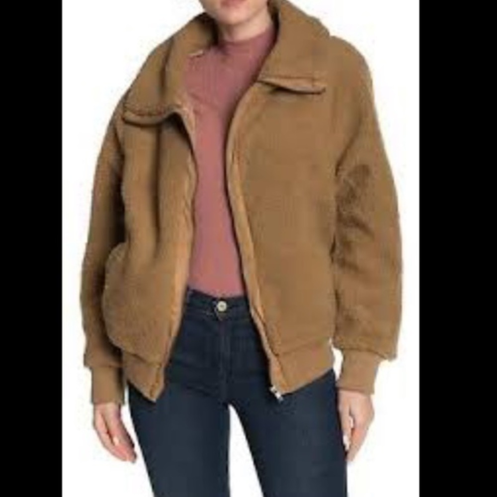 COTTON ON teddy plush full zip tan jacket size small